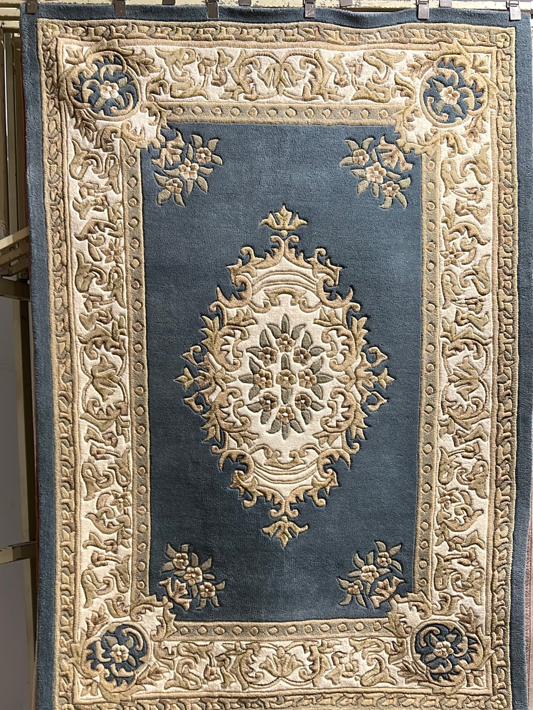 Taj Blue/Cream 100% Wool Rug